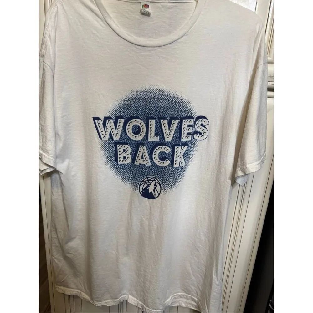 Fruit Of The Loom Men's Wolves Back Cotton Basketball T-Shirt White Blue XL